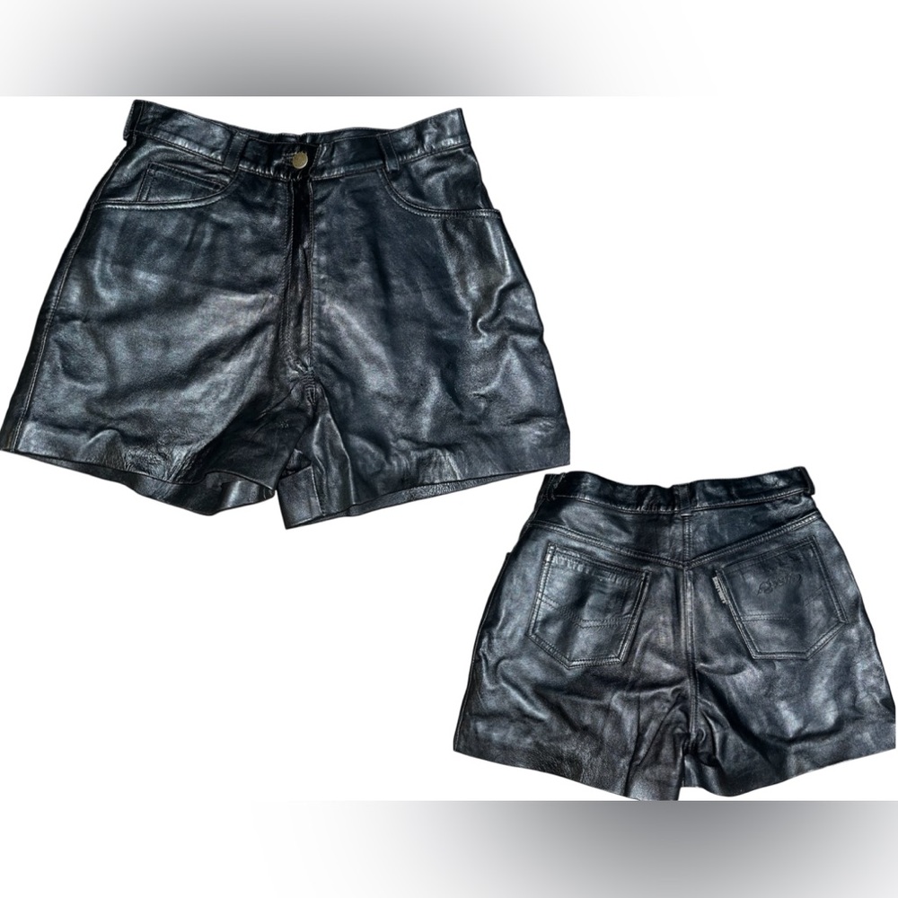 EASY RIDER Black High Waist Leather Shorts with Glossy Finish NWOT